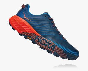 Hoka One One Men's Speedgoat 4 Wide Trail Shoes Blue/Red Clearance Sale [VSLMH-3182]